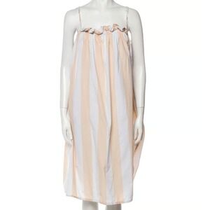 Lake Women's Medium White Orange Creamsicle Striped Dress Nightgown Sleep Comfy